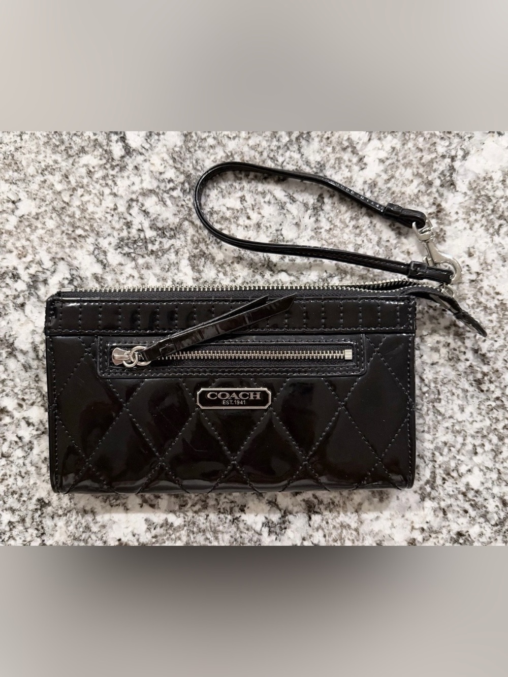 COACH Quilted Patent Leather Wristlet - Black